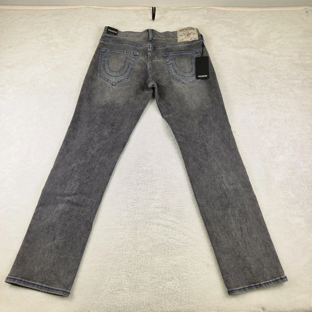 True Religion Geno Relaxed Slim Jeans Gry Phantom Wash 700985 Mens 31 Blu Stitch